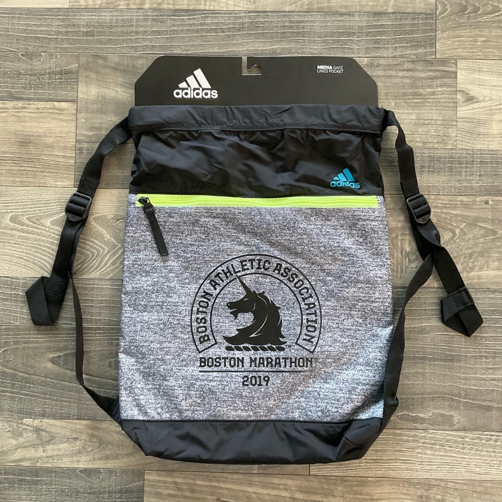 NEW Adidas Amplifier SackPack Boston Marathon 2019 BAA Cinch Sack Black Grey